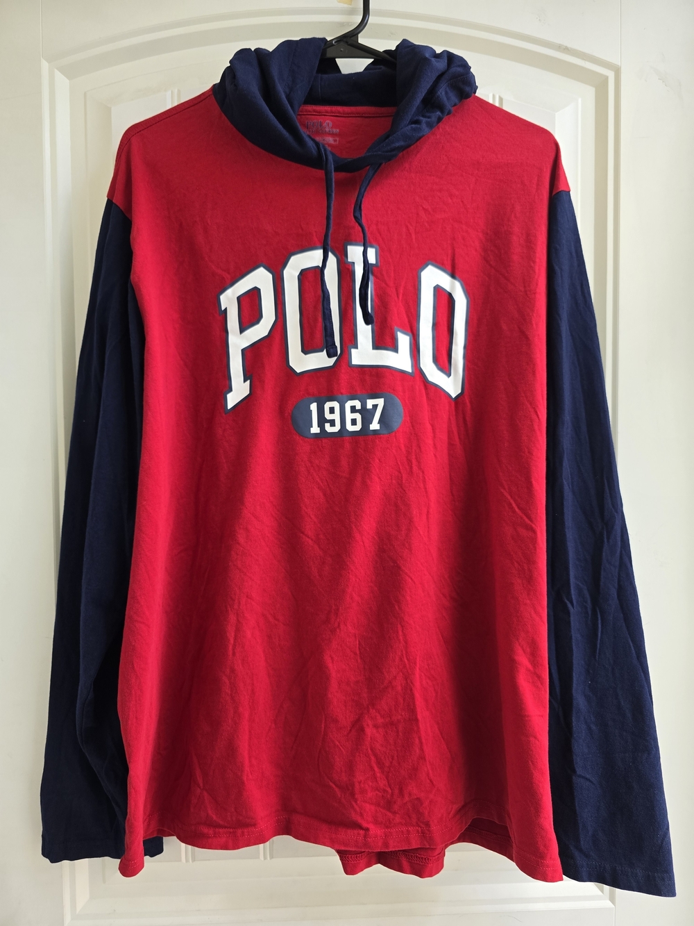 Polo by Ralph Lauren Red & Navy Hooded Long-Sleeve Shirt Size XL Pre-Owned
